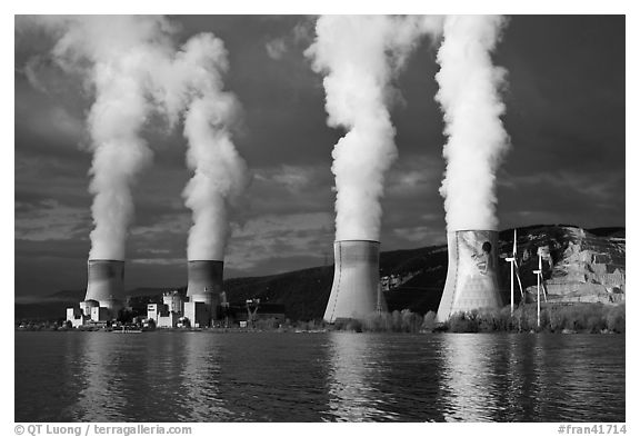 Nuclear power plant reflected in Rhone River. Provence, France