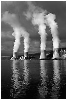 Smoke Emitting From Cooling Towers, Cruas Nuclear Power Station. Provence, France (black and white)