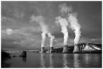 Atomic Power Station with four pressurized water reactors. Provence, France ( black and white)