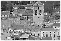 Red tile rooftops and church tower, Orange. Provence, France ( black and white)
