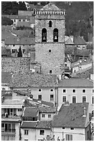 Houses and church tower, Orange. Provence, France (black and white)