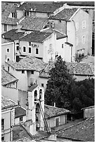 Townhouses with red tile rooftops, Orange. Provence, France (black and white)