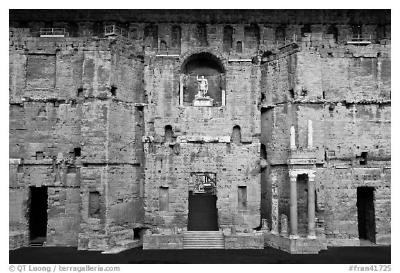 Stage wall of the Roman theater, the only such structure still standing entirely, Orange. Provence, France