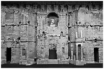 Stage wall of the Roman theater, the only such structure still standing entirely, Orange. Provence, France (black and white)