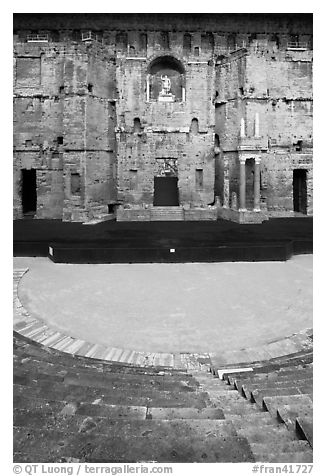 Seats, orchestra, stage, stage wall, Roman theatre, Orange. Provence, France