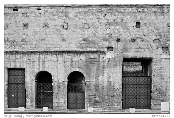 Facade detail, Roman Theater. Provence, France (black and white)