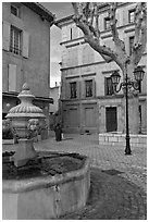 Fountain and town square, Orange. Provence, France (black and white)