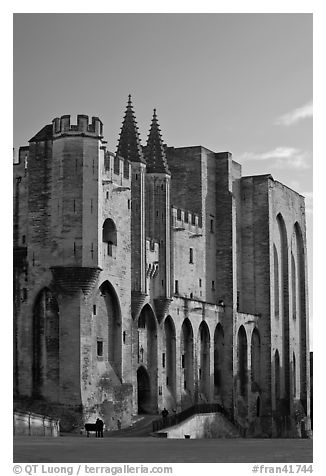 Massive walls of the Palace of the Popes. Avignon, Provence, France