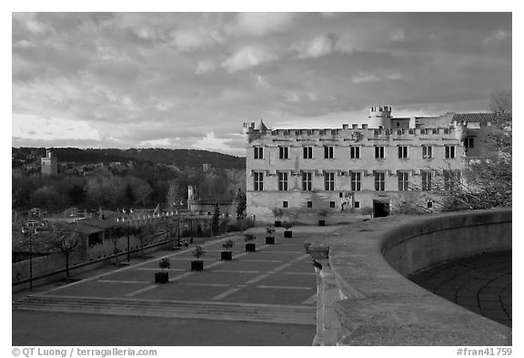 Palace square and Petit Palais at sunset. Avignon, Provence, France (black and white)