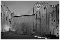 Honnor Courtyard at dusk, Papal Palace. Avignon, Provence, France (black and white)