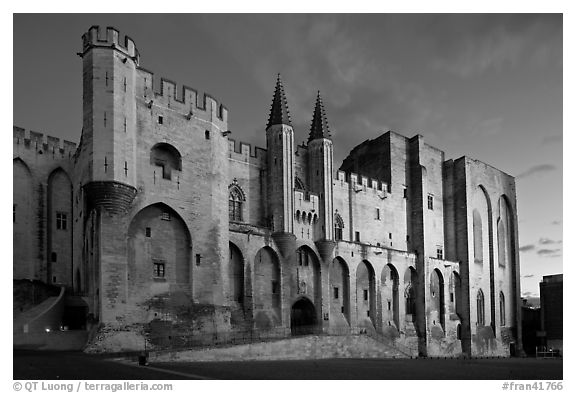 Papal Palace at dusk. Avignon, Provence, France