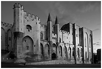 Papal Palace at dusk. Avignon, Provence, France (black and white)