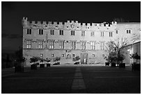 Petit Palais at night. Avignon, Provence, France (black and white)