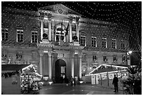 City Hall with Christmas Lights. Avignon, Provence, France (black and white)