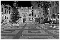 Place Crillion at night. Avignon, Provence, France ( black and white)