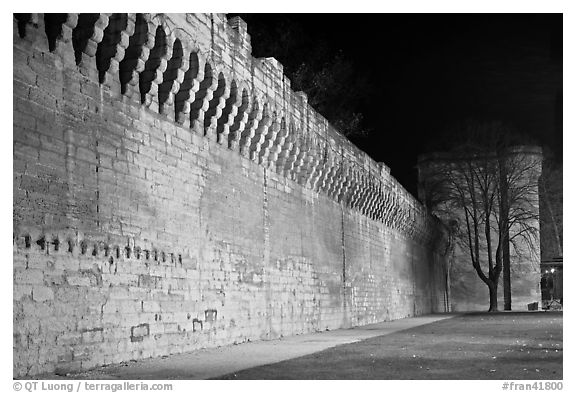 Ramparts at night. Avignon, Provence, France (black and white)