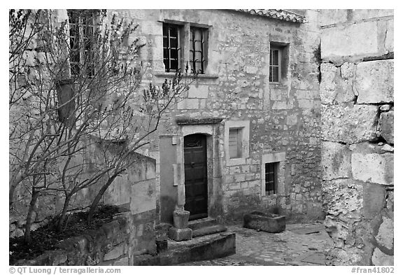 Stone townhouse, Les Baux-de-Provence. Provence, France (black and white)