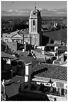 Church and rooftops. Arles, Provence, France (black and white)