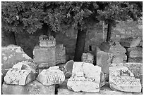 Ruined blocks of the antique theater. Arles, Provence, France (black and white)