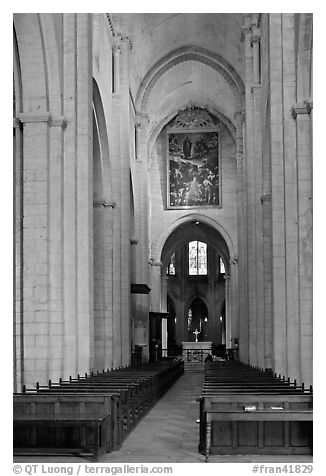 Interior nave of St Trophime church. Arles, Provence, France (black and white)
