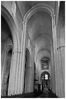 Romanesque style nave, St Trophime church. Arles, Provence, France (black and white)