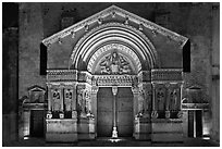 Portal of Trophime church with representation of the Last Judgment. Arles, Provence, France (black and white)