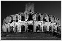 Roman Arena at night. Arles, Provence, France (black and white)