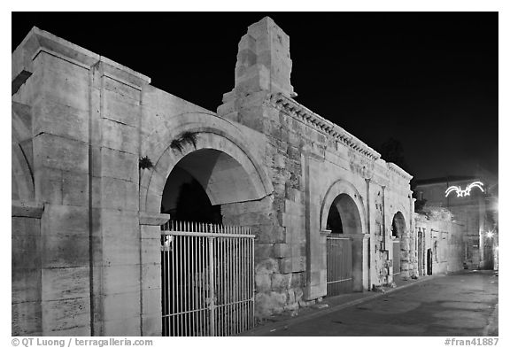Roman theatre at night. Arles, Provence, France (black and white)