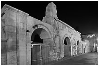 Roman theatre at night. Arles, Provence, France (black and white)