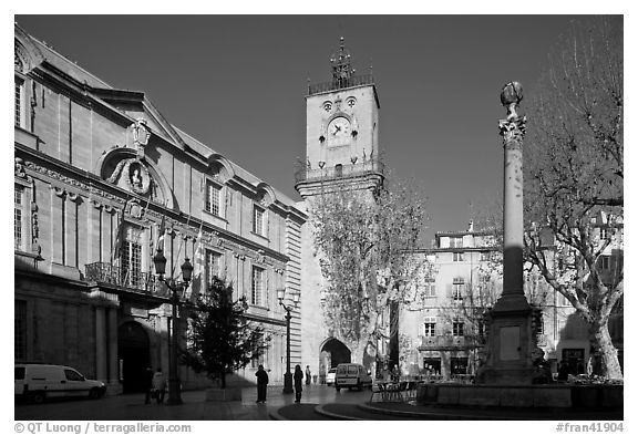 City hall and plaza. Aix-en-Provence, France (black and white)