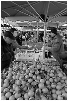 Fruit stall, place Richelme open-air market. Aix-en-Provence, France (black and white)