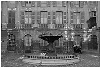 Fountain in courtyard. Aix-en-Provence, France (black and white)