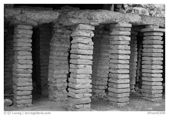 Brick pilars in baths of Constantine. Arles, Provence, France (black and white)