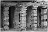 Brick pilars in baths of Constantine. Arles, Provence, France (black and white)