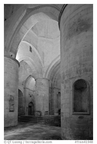 Interior of Saint Honoratus church, Alyscamps. Arles, Provence, France (black and white)