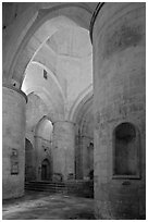 Interior of Saint Honoratus church, Alyscamps. Arles, Provence, France (black and white)