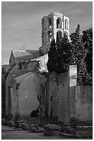 Romanesque Church of Saint Honoratus, Alyscamps. Arles, Provence, France (black and white)