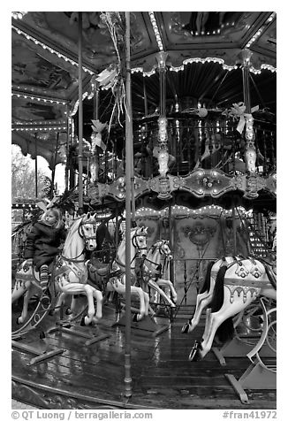 Old carousel. Avignon, Provence, France (black and white)