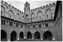 Courtyard, Papal Palace. Avignon, Provence, France (black and white)