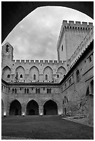 Inside Courtyard, Palace of the Popes. Avignon, Provence, France (black and white)