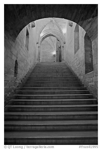 Stairs inside Palace of the Popes. Avignon, Provence, France