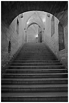 Stairs inside Palace of the Popes. Avignon, Provence, France (black and white)