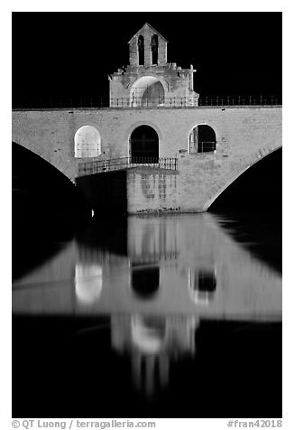 Chapel of Saint Nicholas on the St Benezet Bridge. Avignon, Provence, France (black and white)