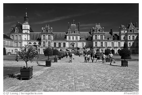 Cour du Cheval Blanc, Chateau de Fontainebleau. France (black and white)