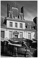 Staircase and Palace of Fontainebleau. France (black and white)