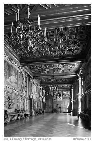 Gallerie Francois 1er, Fontainebleau Palace. France (black and white)