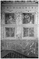 Wall decor in staircase inside Chateau de Fontainebleau. France ( black and white)