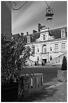 Fountain court, Fontainebleau Palace. France (black and white)