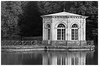 Pavillion and reflection, Palace of Fontainebleau. France (black and white)