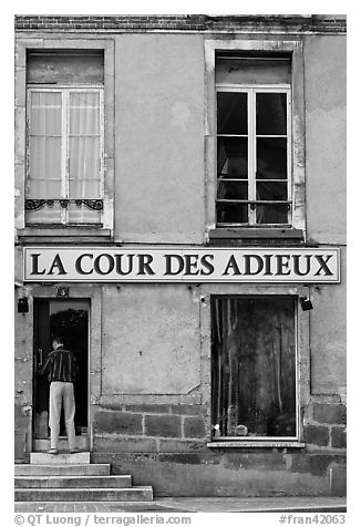 Building facing the palace, Fontainebleau. France (black and white)